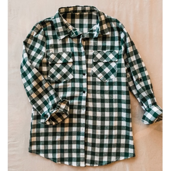 Cute Green and White Plaid Button-up Shirt - Picture 1 of 4